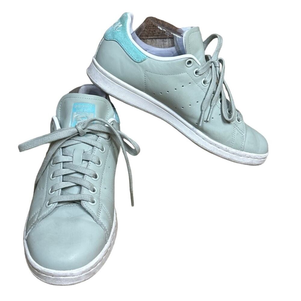 Adidas Stan Smith Leather Tennis Shoes Ash Silver Easy Mint Cloud White SZ 7